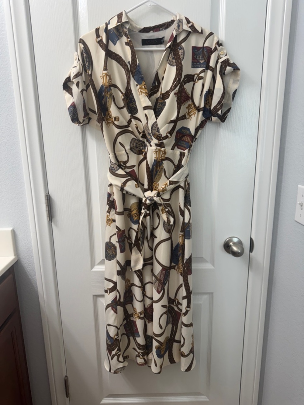 Ralph Lauren Cream Midi Dress with Equestrian Print